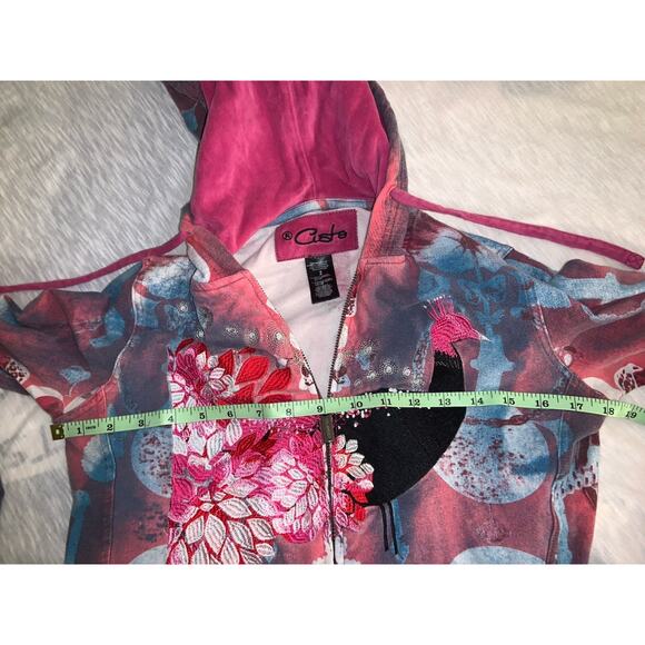 Custo Barcelona Y2K Peacock Embroidered Zip Jacket Size 2 Small - Picture 6 of 7